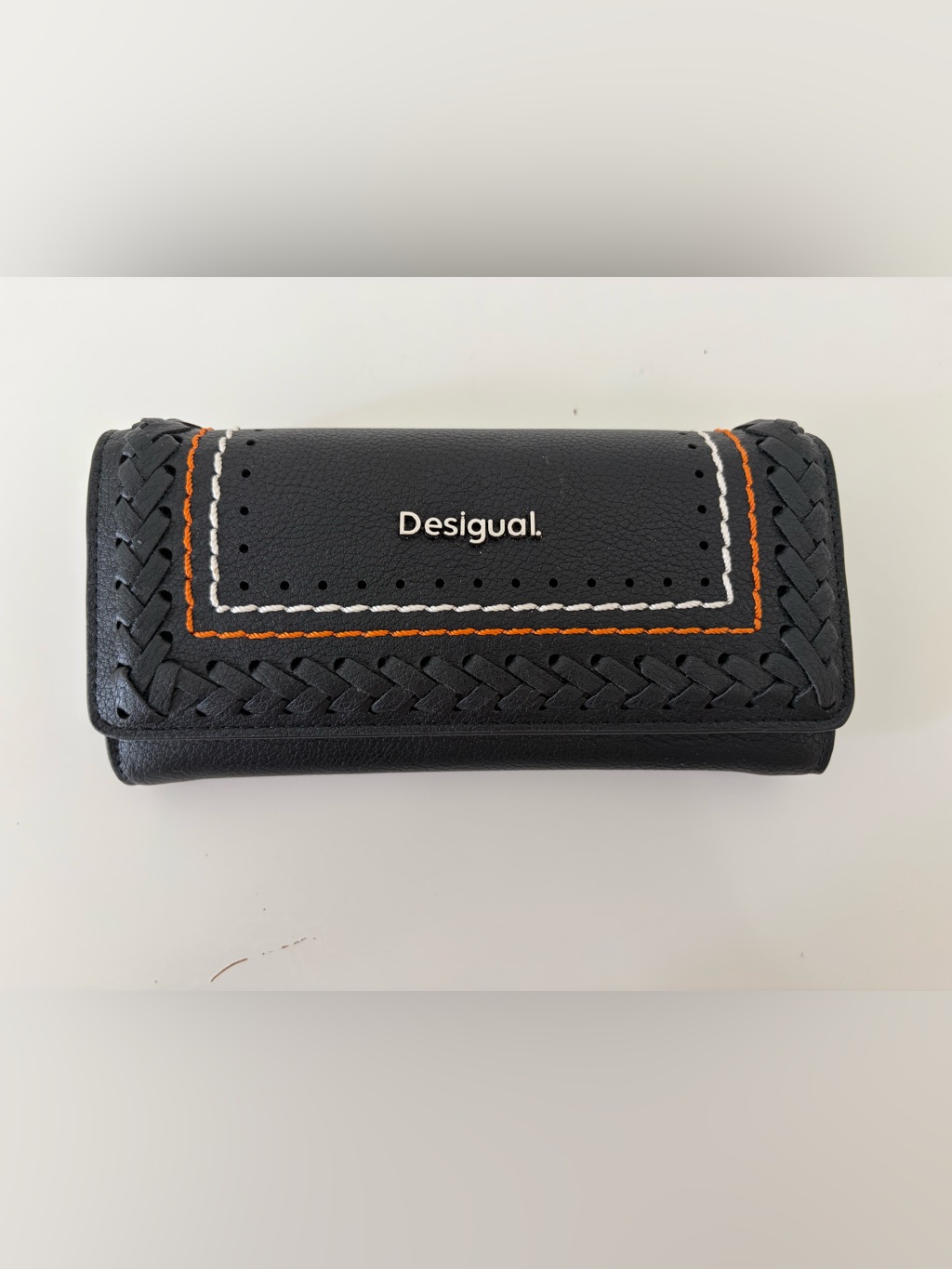 Desigual Mone Trama Mariona Wallet Black With White & Orange Stitching